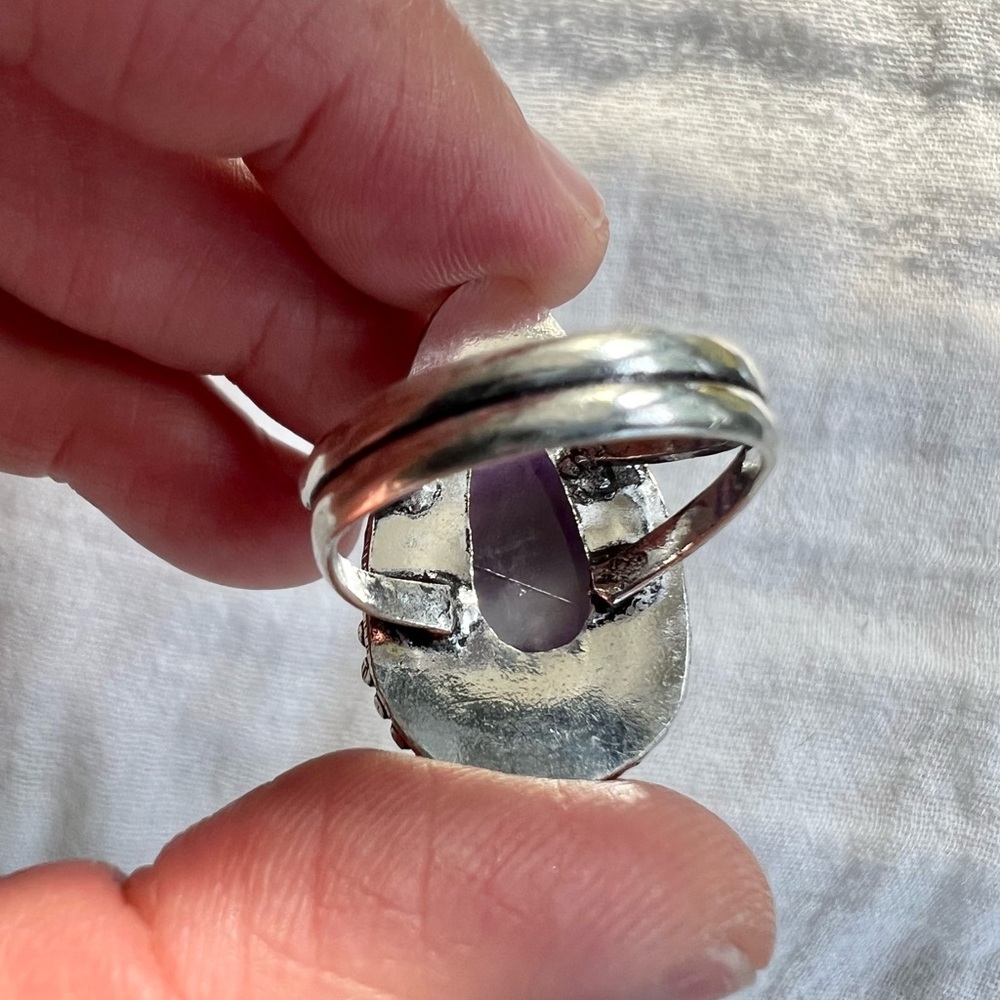 925 Crown Chakra Amethyst Teardrop Ring 8 - Picture 5 of 9